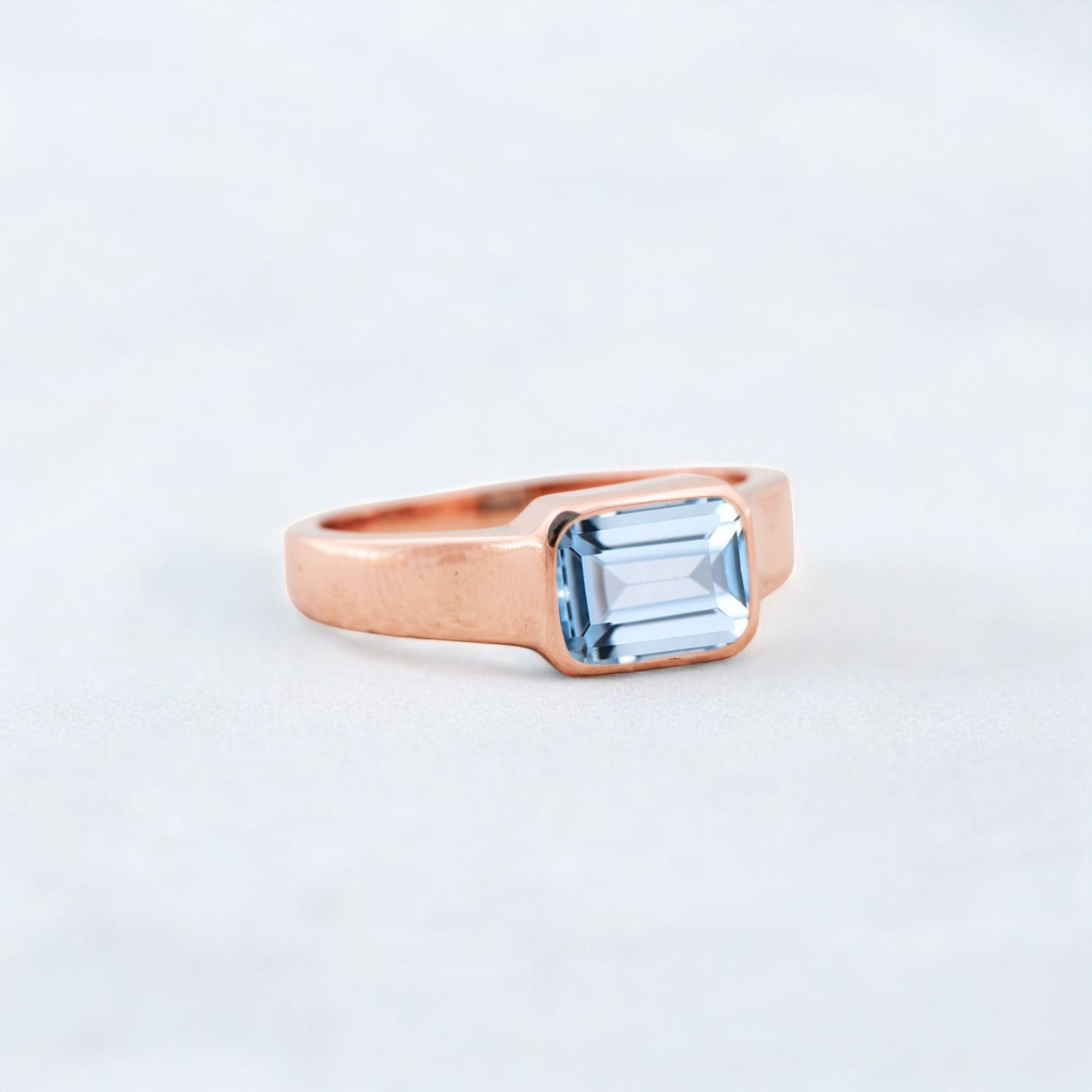 Solitaire Aquamarine Engagement Ring, Solid Gold Engagement Ring, Minimalist Statement Ring, Bezel Set Birthday Gift For Love ice blue bezel ring, sea-inspired solitaire, clean line gemstone ring, ocean energy ring, soft blue modern jewelry, tranquil blue stone ring, chic aquamarine piece, calming luxe ring, understated gemstone design, classic with a twist ring