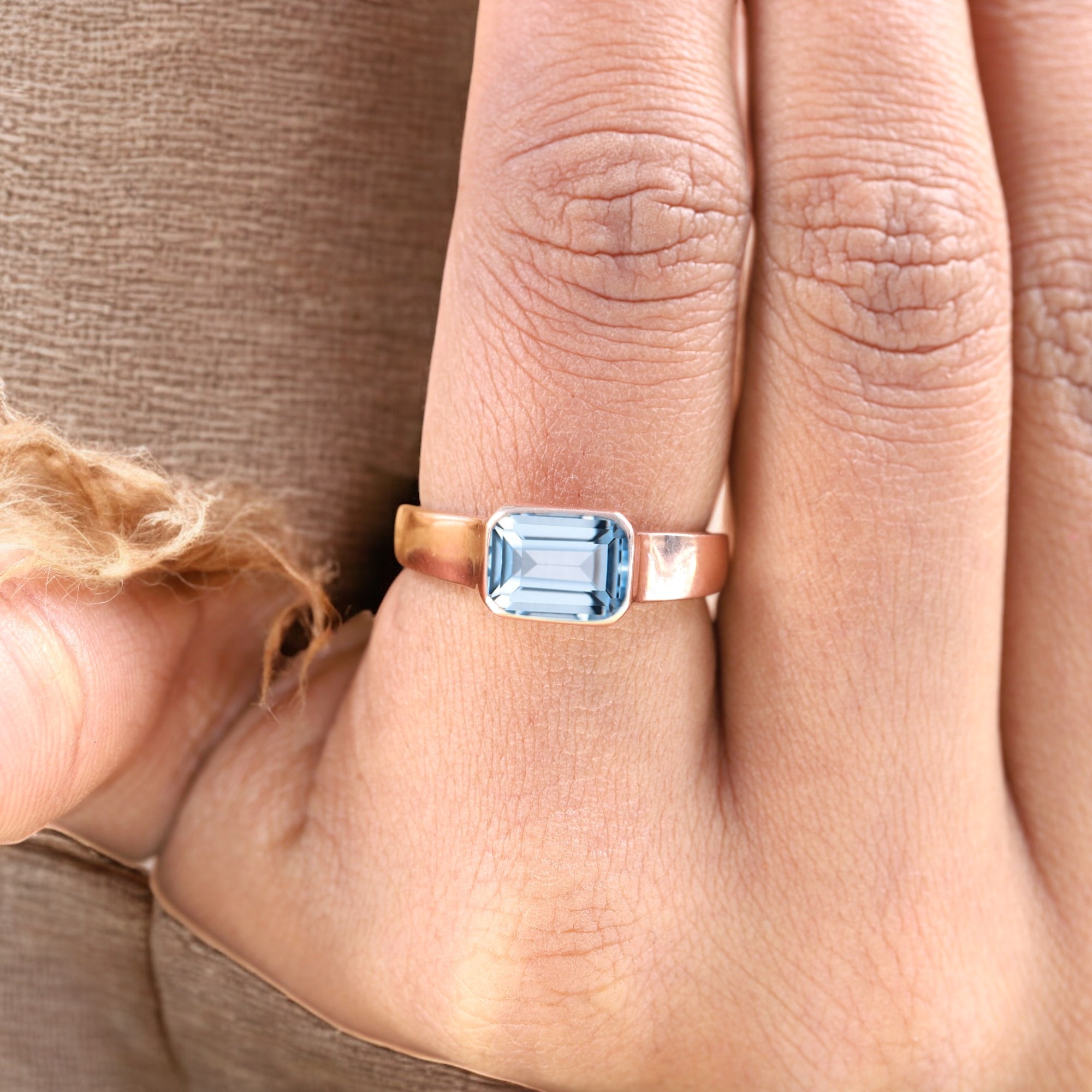 Solitaire Aquamarine Engagement Ring, Solid Gold Engagement Ring, Minimalist Statement Ring, Bezel Set Birthday Gift For Love ice blue bezel ring, sea-inspired solitaire, clean line gemstone ring, ocean energy ring, soft blue modern jewelry, tranquil blue stone ring, chic aquamarine piece, calming luxe ring, understated gemstone design, classic with a twist ring
