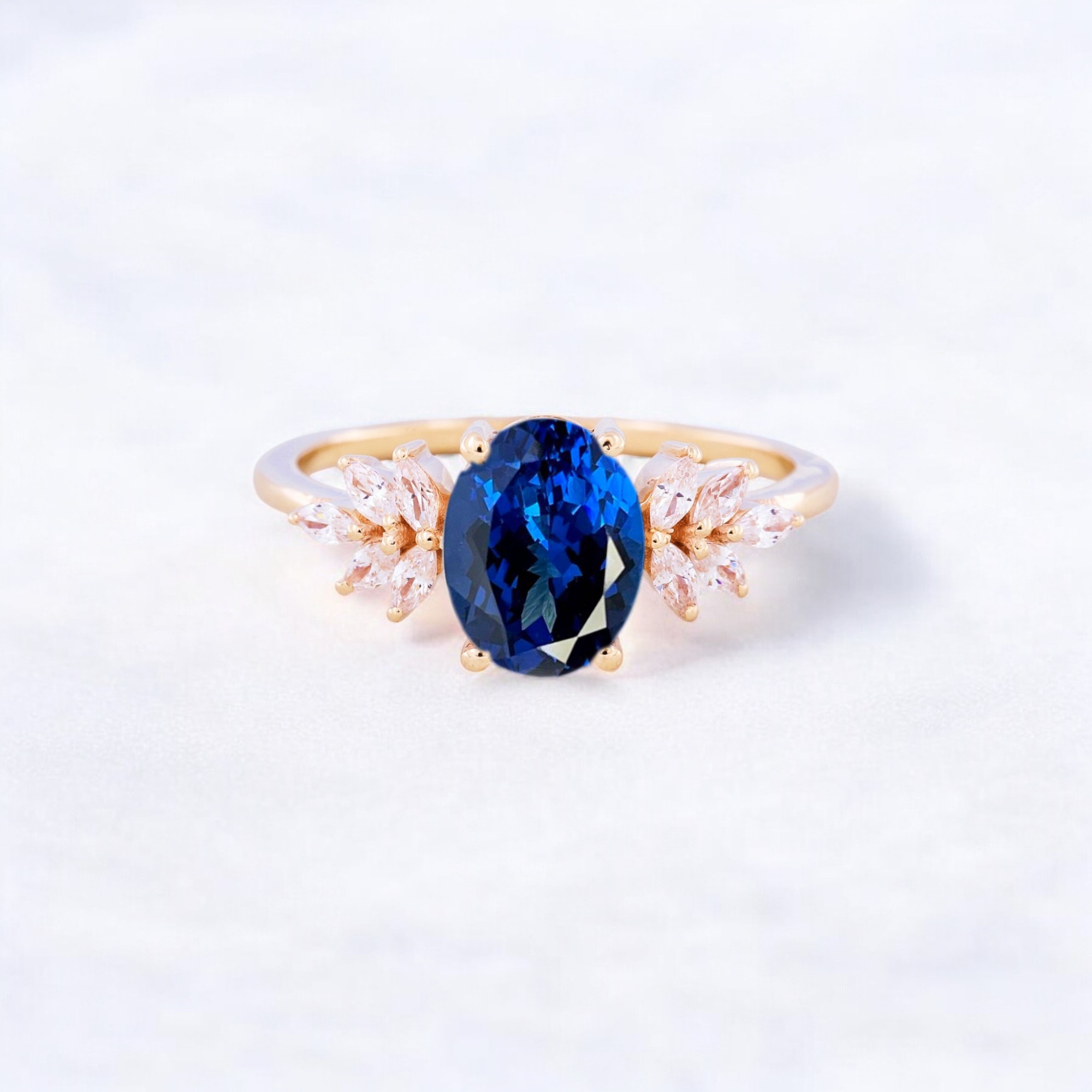 14K Yellow Gold Sapphire Engagement Ring CZ Diamond Cluster Wedding Jewelry September Birthstone Proposal Ring Personalized Gift For Her Sapphire Ring, Engagement Ring, Wedding Jewelry, Cluster Ring, CZ Diamond Ring, 14K Gold Ring, September Birthstone Ring, Proposal Jewelry, Personalized Ring, Fine Jewelry, Gift for Her, Elegant Ring, Promise Ring, Blue Gemstone Ring, Romantic Jewelry