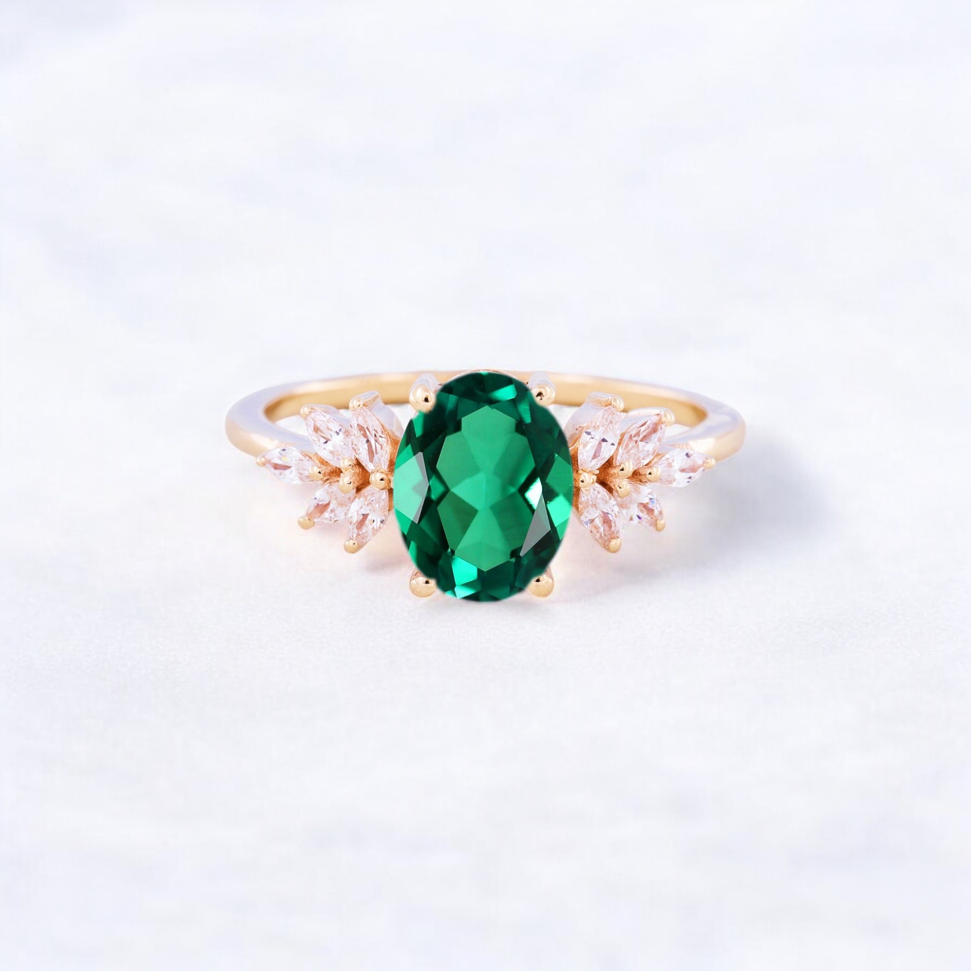 Green Emerald Proposal Ring CZ Diamond Cluster Wedding Jewelry Yellow Gold Plated Prong Set Ring May Birthstone Gift Ring Emerald Ring, Proposal Ring, CZ Diamond Ring, Cluster Ring, Wedding Jewelry, Gold Plated Ring, Prong Set Ring, May Birthstone Ring, Green Gemstone Ring, Fine Jewelry, Elegant Ring, Gift for Her, Statement Ring, Romantic Jewelry, Promise Ring
