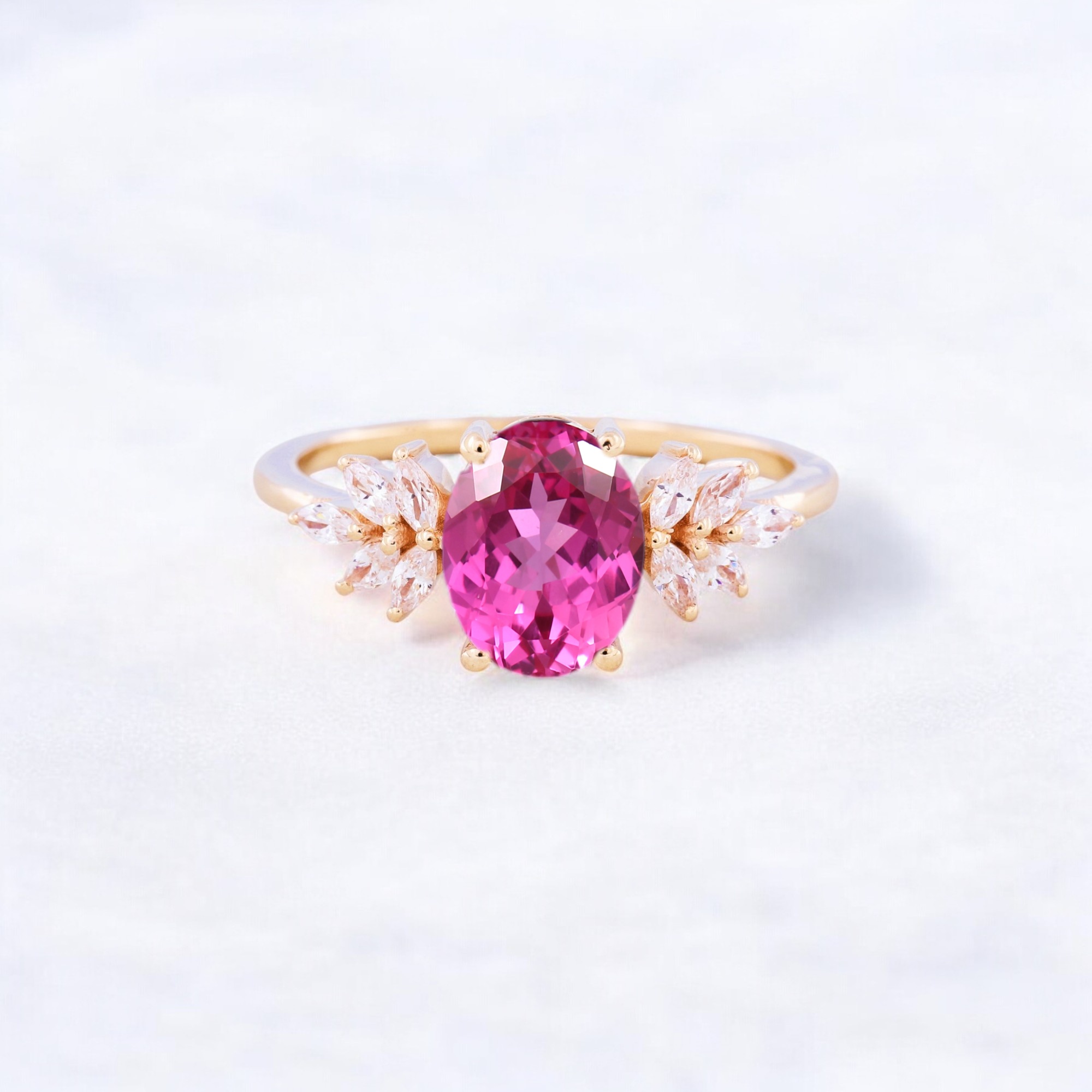 18K Yellow Gold Pink Sapphire Ring CZ Diamond Cluster Wedding Jewelry Art Deco Handmade Proposal Ring Birthday Gift For Daughter Pink Sapphire Ring, Sapphire Jewelry, CZ Diamond Ring, Cluster Ring, Wedding Jewelry, Proposal Ring, Handmade Ring, Art Deco Ring, 18K Gold Ring, Fine Jewelry, Elegant Ring, Gift for Daughter, Birthday Jewelry, Unique Gemstone Ring, Romantic Ring