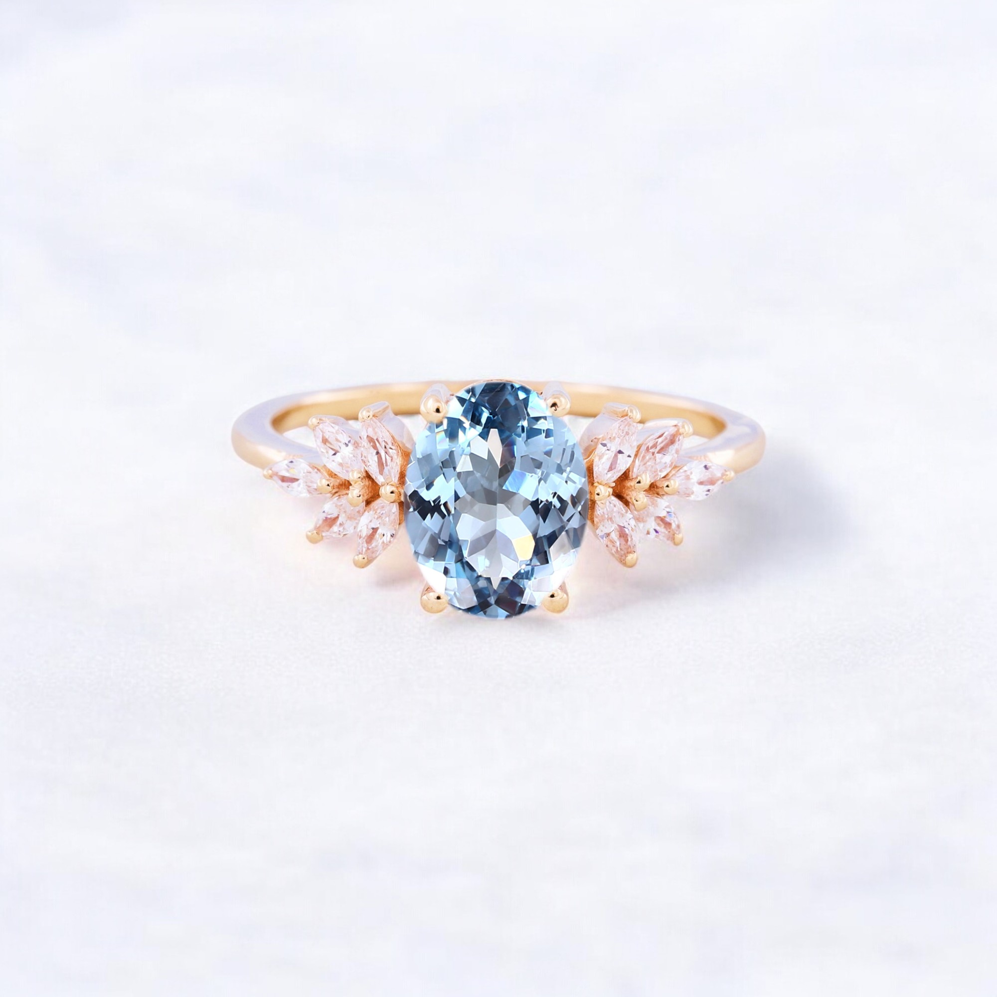 14K Yellow Gold Aquamarine Engagement Ring CZ Diamond Cluster Bridal Wedding Ring March Birthstone Proposal Ring Alternative Fine Women Jewelry March Birthstone Gift Ring Aquamarine Ring, Engagement Ring, Bridal Ring, Wedding Band, March Birthstone Ring, Proposal Ring, Cluster Ring, CZ Diamond Jewelry, Yellow Gold Ring, Fine Women’s Jewelry, Birthstone Gift Ring, Elegant Ring, Unique Engagement Ring, Alternative Ring, Romantic Jewelry