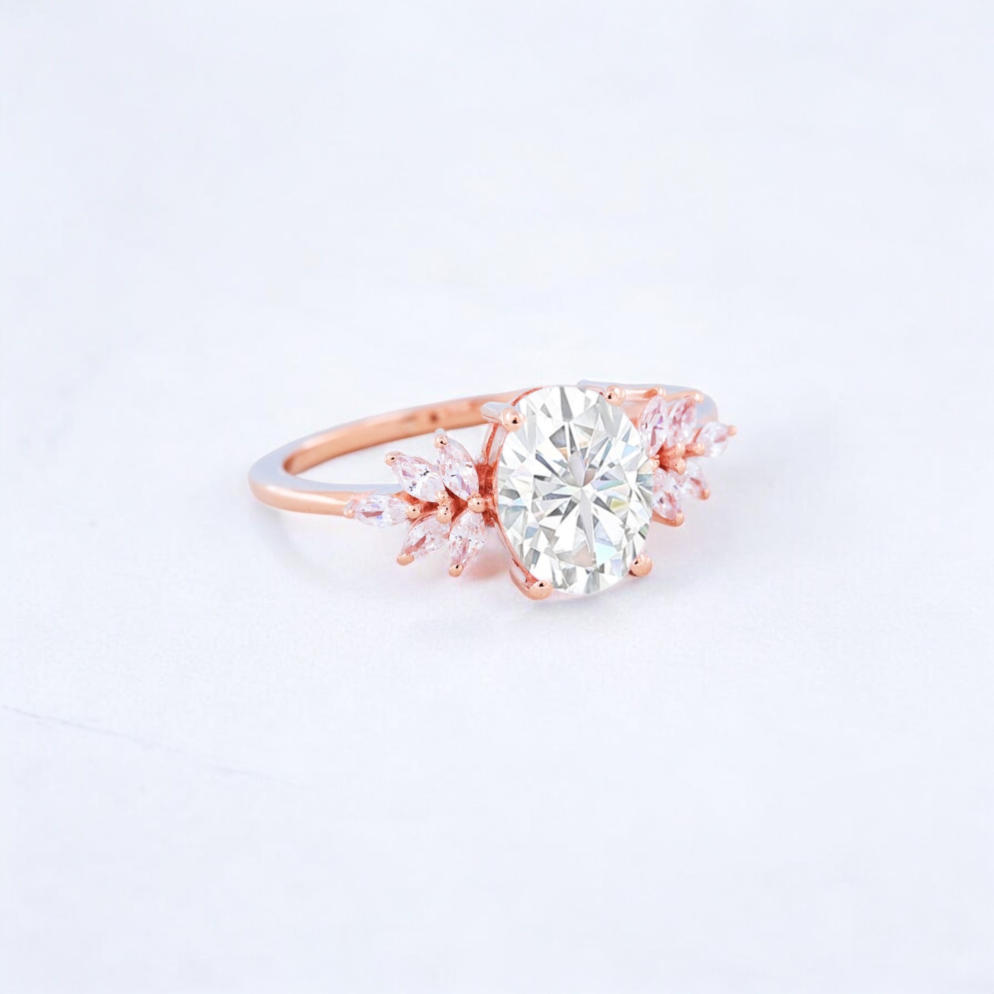 Oval Cut Moissanite Engagement Ring CZ Diamond Cluster Bridal Wedding Ring 14K Rose Gold Proposal Jewelry Bestfriend Gift Ring Moissanite Ring, Oval Engagement Ring, Cluster Ring, CZ Diamond Ring, Bridal Jewelry, Wedding Band, Rose Gold Ring, Proposal Ring, Bestfriend Gift, Elegant Ring, Fine Jewelry, Romantic Jewelry, Unique Engagement Ring, 14K Gold Ring, Gift Ring for Her