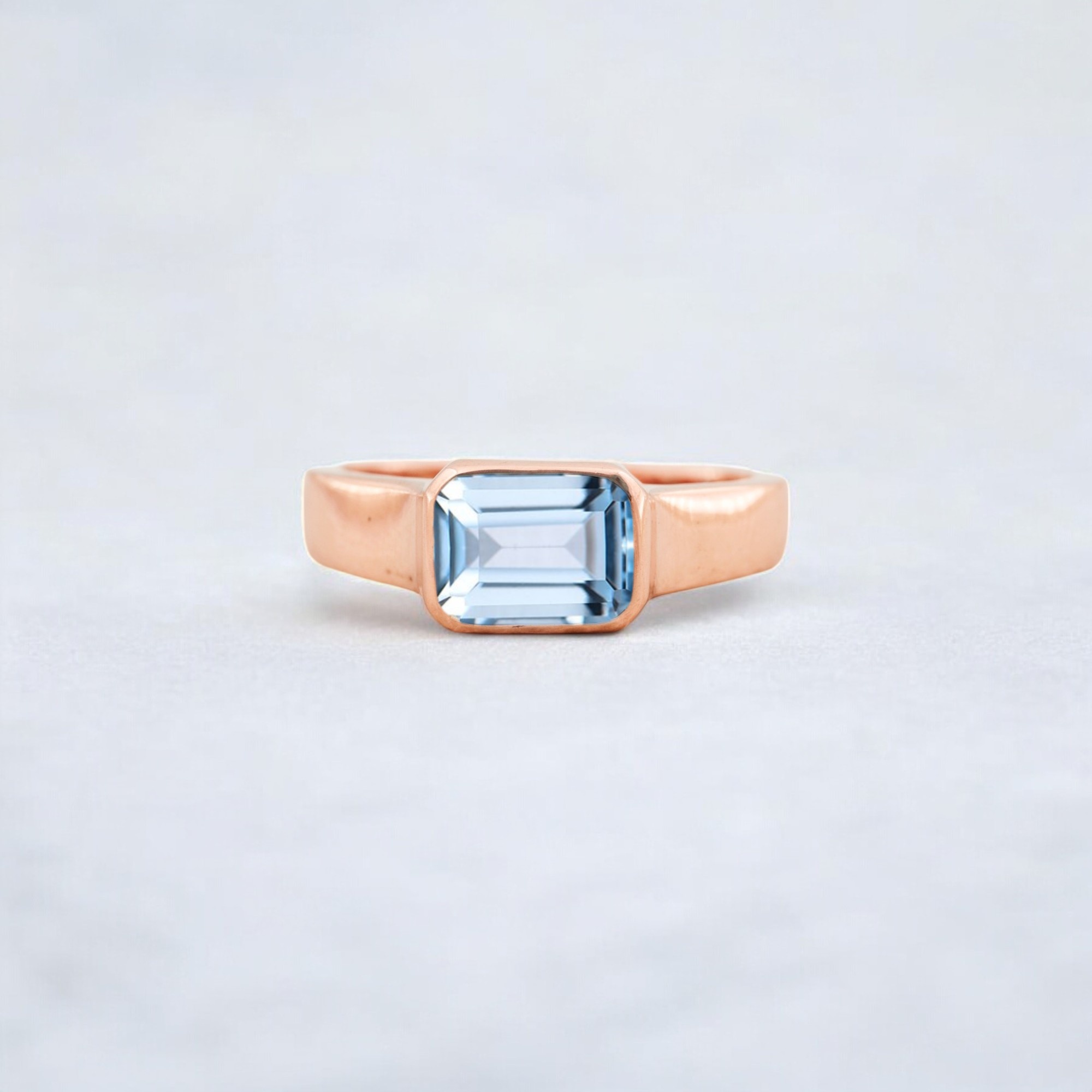 Solitaire Aquamarine Engagement Ring, Solid Gold Engagement Ring, Minimalist Statement Ring, Bezel Set Birthday Gift For Love ice blue bezel ring, sea-inspired solitaire, clean line gemstone ring, ocean energy ring, soft blue modern jewelry, tranquil blue stone ring, chic aquamarine piece, calming luxe ring, understated gemstone design, classic with a twist ring
