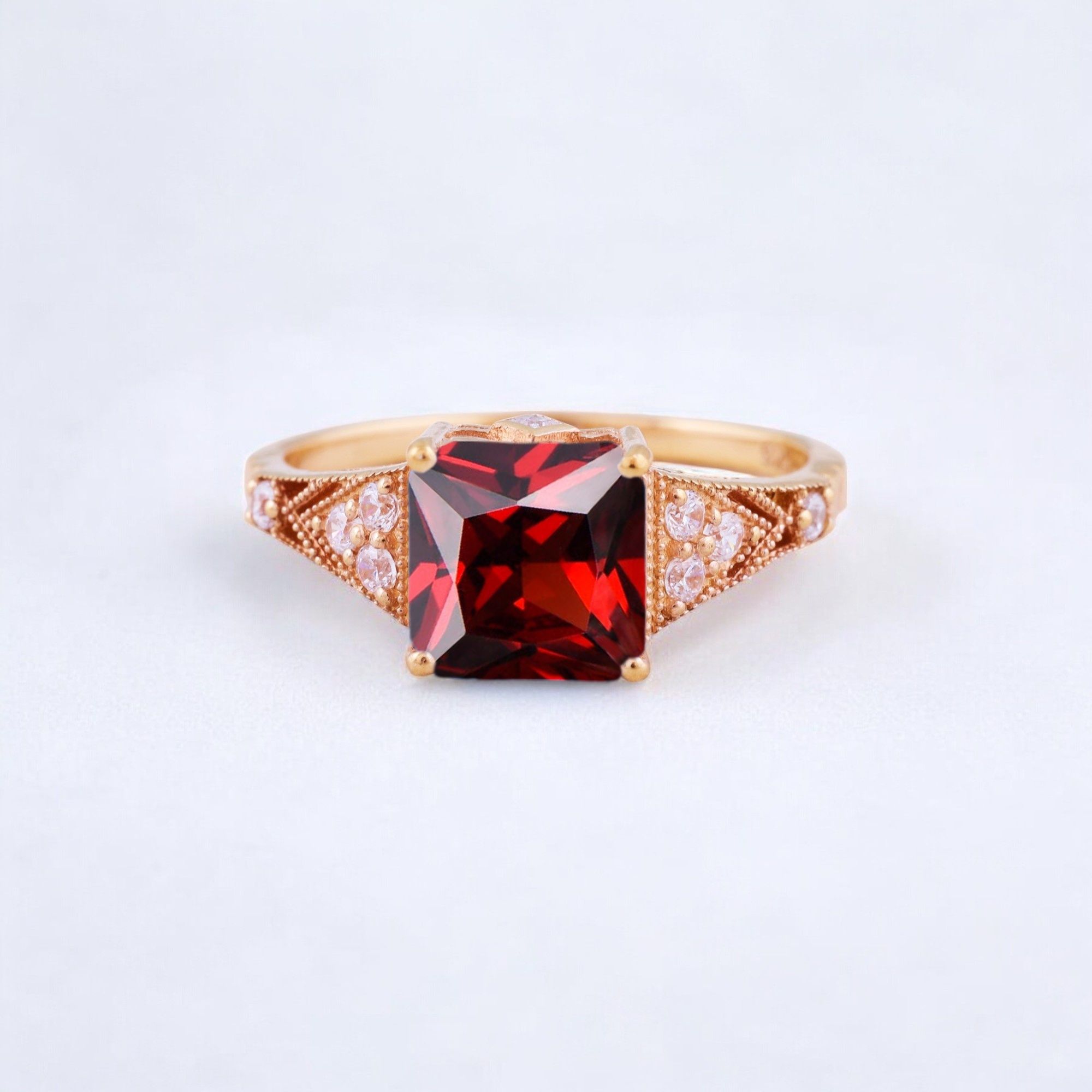 Princess Cut Red garnet Engagement Ring Diamond Promise Stacking Ring Rose Gold Handmade Jewelry Birthday Gift For Wife Red garnet ring, Princess cut engagement ring, Rose gold promise ring, Garnet stacking ring, Handmade jewelry ring, January birthstone ring, Romantic gift ring, Fine gemstone ring, Diamond accent ring, Promise ring for wife