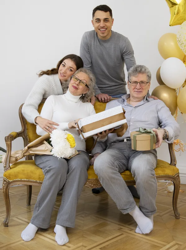 full-shot-happy-family-with purchase our product A joyful full-family moment, made even more special with our handcrafted jewelry. Whether it's a birthday, anniversary, or just because—you can count on our pieces to add meaning and sparkle to life’s biggest (and smallest) celebrations. Crafted with care, made to be cherished.