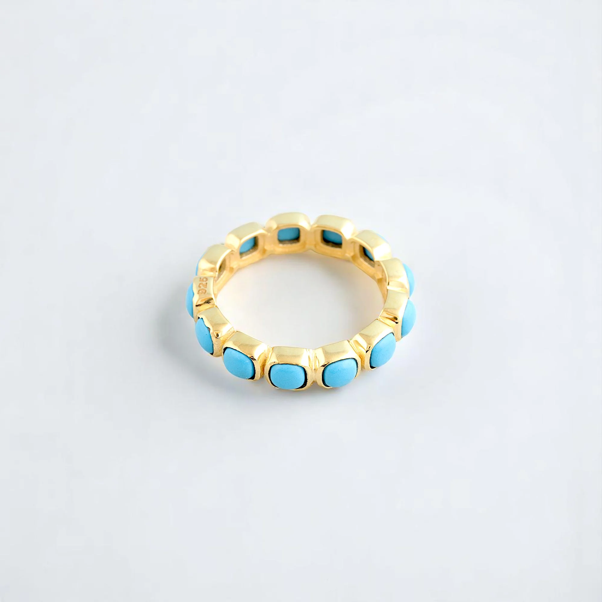 Full Eternity Wedding Band with Cushion Cut Blue Turquoise, Turquoise Engagement Ring Band, Unique Gemstone Eternity Band vibrant, bold, serene, bohemian, earthy, handcrafted, continuous, colorful, meaningful, radiant, organic, artistic, timeless, natural, statement