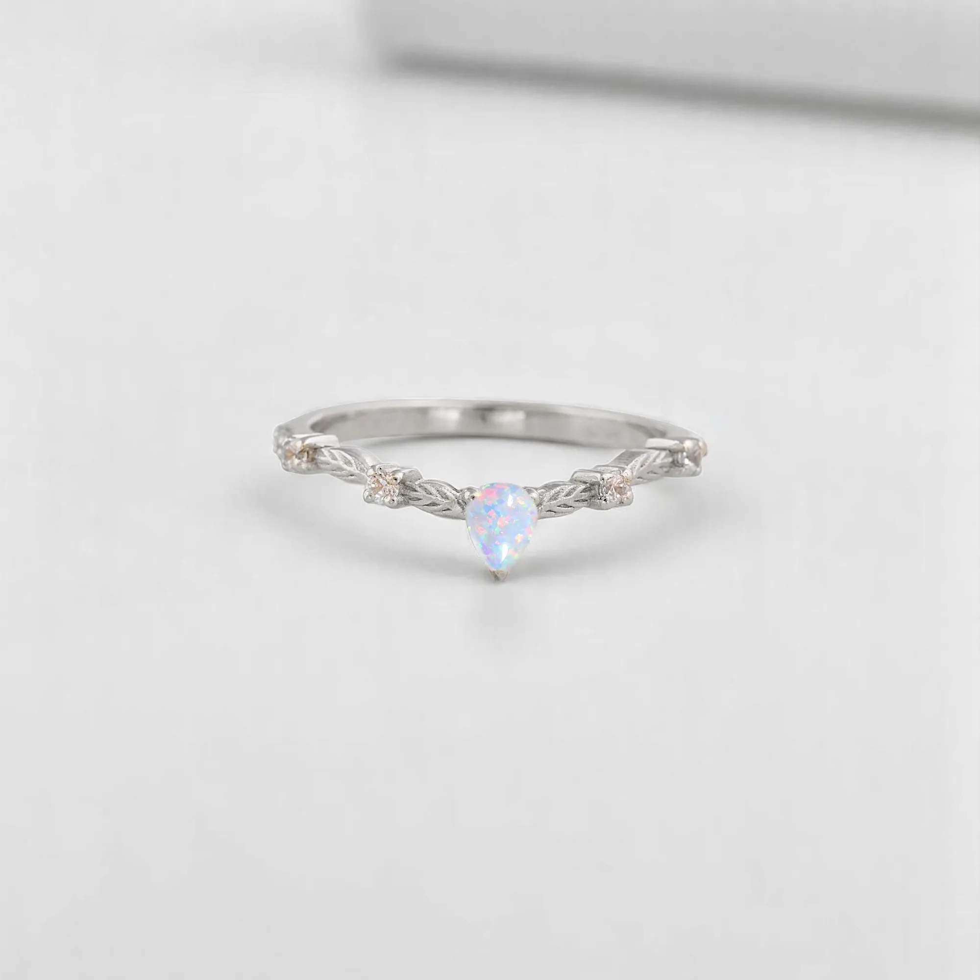 Pear Cut Fire Opal Women Ring Rose Gold Diamond Leaf Ring Nature Inspired Gift August Birthstone Ring Art Deco Gift jewelry Pear cut fire opal ring with diamond leaf accents Rose gold fire opal and diamond nature-inspired ring Women’s Art Deco fire opal August birthstone ring Fiery opal engagement or promise ring with leaf design Handmade rose gold ring with pear-shaped fire opal Elegant gemstone ring with diamonds and leaf motif