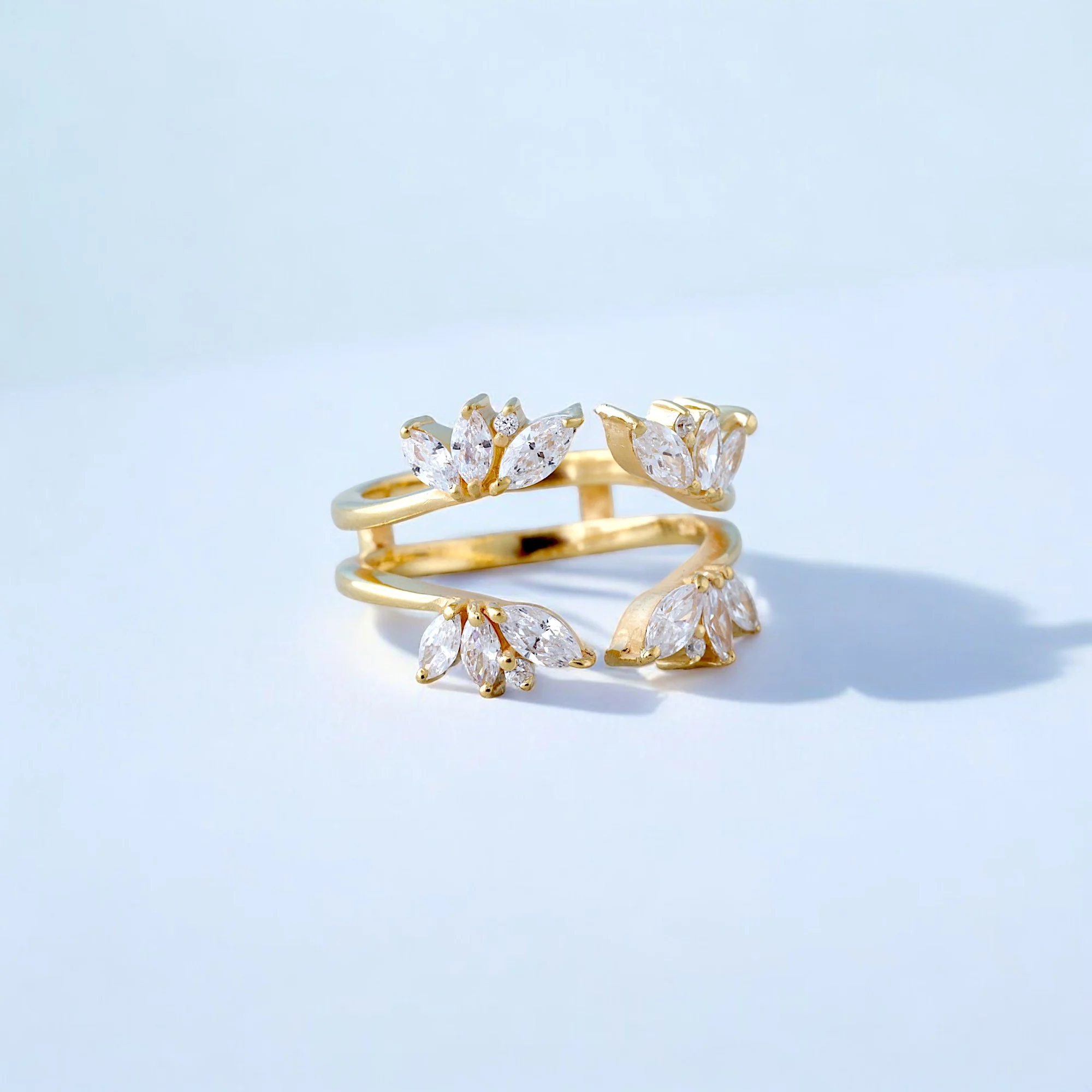 Diamond Wedding Ring Enhancer Art Deco Yellow Gold Jewelry June Unique Anniversary Ring Guard Diamond wedding ring enhancer in yellow gold Art Deco wedding band guard with diamonds Elegant yellow gold diamond ring enhancer Wedding band enhancer with Art Deco design Unique anniversary ring guard in yellow gold Handcrafted diamond enhancer for wedding rings