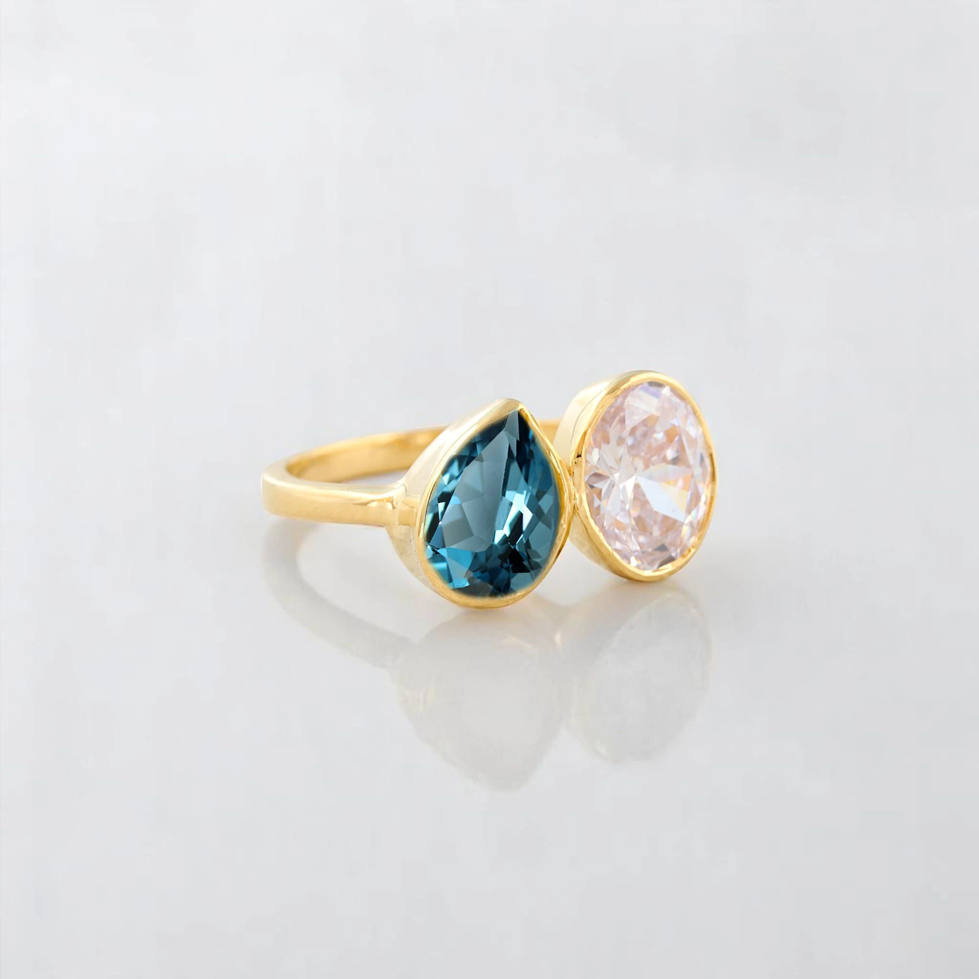 Pear Cut Topaz Engagement Ring Moissanite Proposal Toi Et Moi Ring Yellow Gold Plated Bezel Set Jewelry Happy Holiday Gift Ring Topaz Engagement Ring, Moissanite Ring, Toi et Moi Proposal Ring, Pear Cut Gemstone Ring, Yellow Gold Ring, Bezel Set Jewelry, Holiday Gift for Her, Dual Stone Ring, Fine Women’s Jewelry, Romantic Engagement Ring