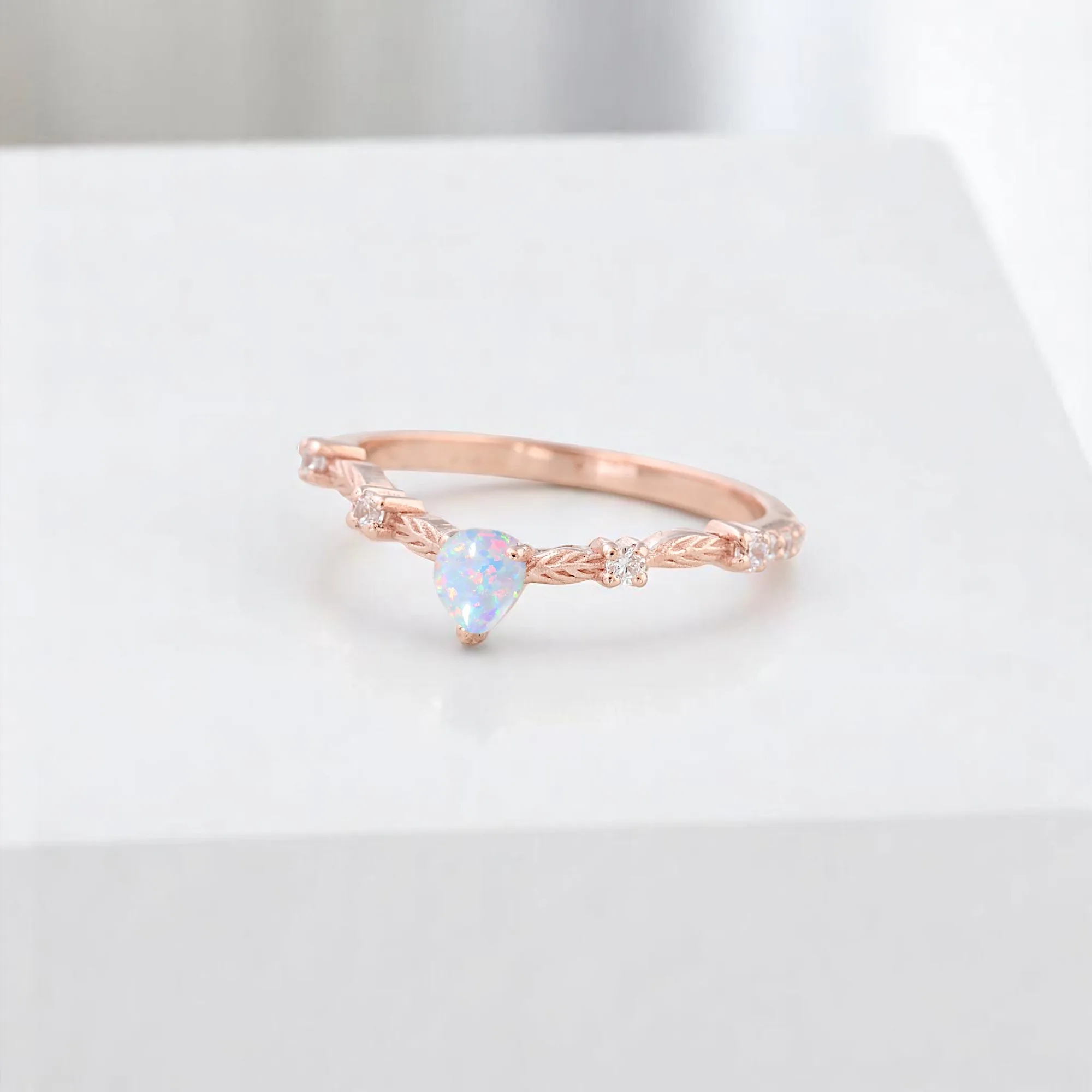 Pear Cut Fire Opal Women Ring Rose Gold Diamond Leaf Ring Nature Inspired Gift August Birthstone Ring Art Deco Gift jewelry Pear cut fire opal ring with diamond leaf accents Rose gold fire opal and diamond nature-inspired ring Women’s Art Deco fire opal August birthstone ring Fiery opal engagement or promise ring with leaf design Handmade rose gold ring with pear-shaped fire opal Elegant gemstone ring with diamonds and leaf motif