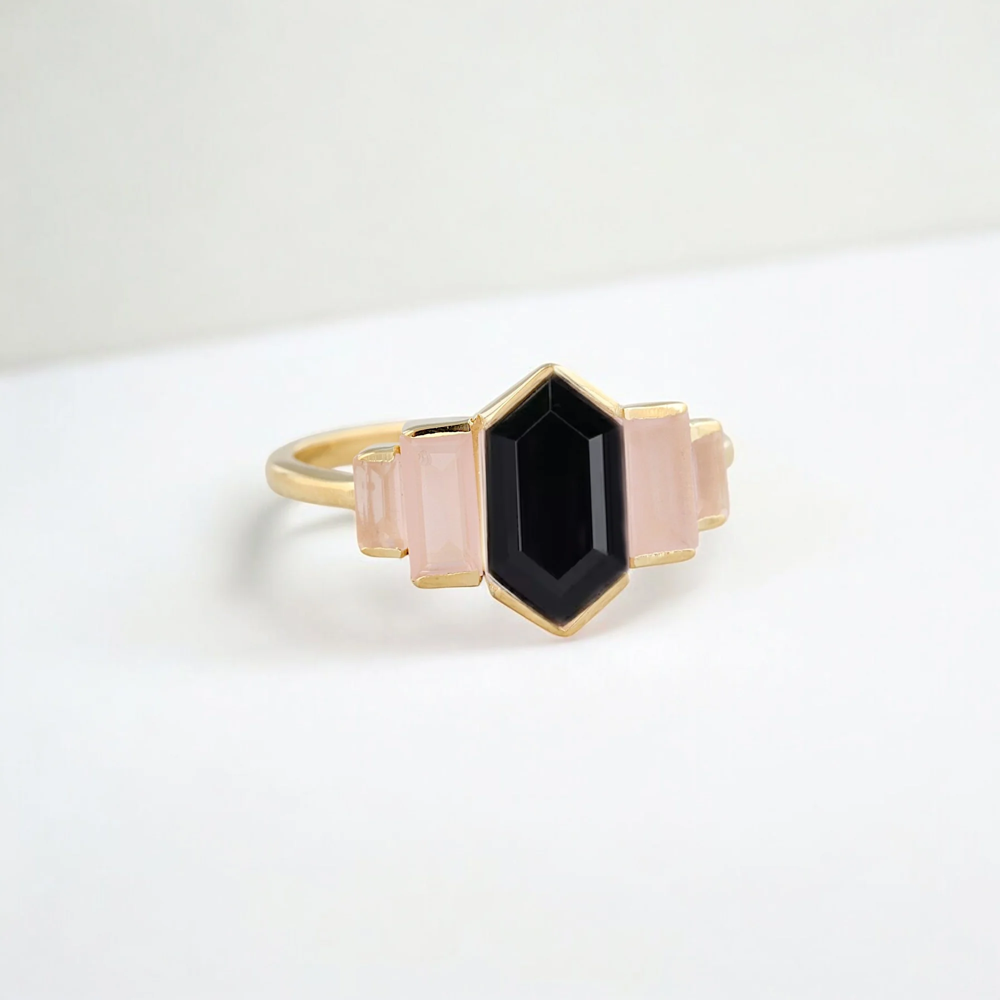 Hexagon Onyx Engagement Ring Rose Quartz Bridal Wedding Ring 14K Yellow Gold Bezel Set Ring Alternative Fine Cluster Jewelry Birthday Gift For Wife Onyx Engagement Ring, Rose Quartz Bridal Ring, Hexagon Gemstone Ring, Yellow Gold Ring, Bezel Set Jewelry, Alternative Wedding Ring, Cluster Ring for Her, Fine Women’s Jewelry, Romantic Gift Ring, Birthday Ring for Wife