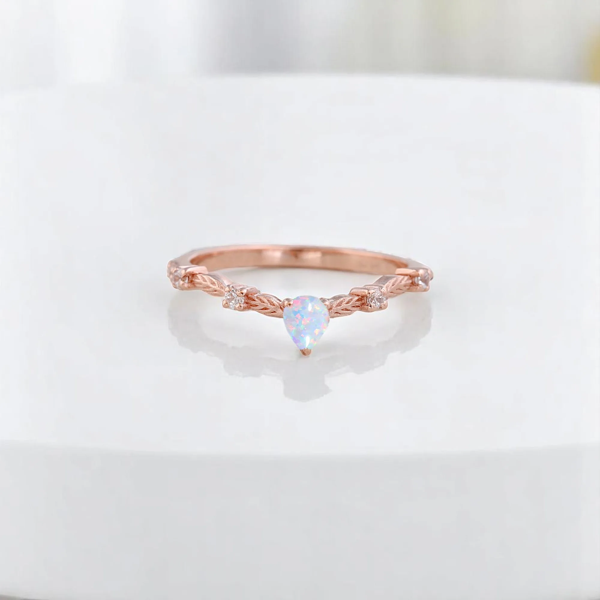 Pear Cut Fire Opal Women Ring Rose Gold Diamond Leaf Ring Nature Inspired Gift August Birthstone Ring Art Deco Gift jewelry Pear cut fire opal ring with diamond leaf accents Rose gold fire opal and diamond nature-inspired ring Women’s Art Deco fire opal August birthstone ring Fiery opal engagement or promise ring with leaf design Handmade rose gold ring with pear-shaped fire opal Elegant gemstone ring with diamonds and leaf motif