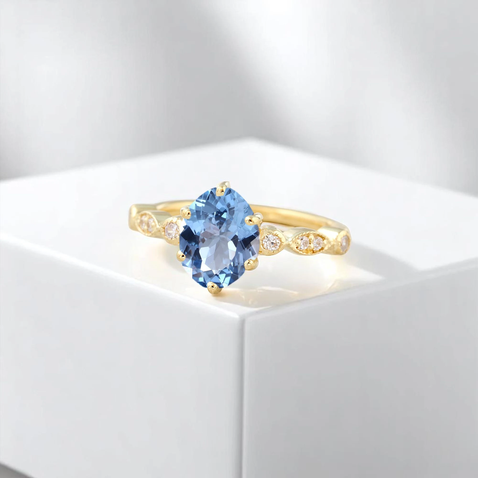 Oval Cut Aquamarine Ring Sterling Silver Bridesmaid Jewelry March Birthstone Gift Art Deco Statement Ring Oval aquamarine statement ring in sterling silver Art Deco aquamarine bridesmaid jewelry gift March birthstone ring with vintage silver setting Sterling silver aquamarine ring for her Elegant oval cut aquamarine promise or birthday ring Handcrafted aquamarine statement ring for women