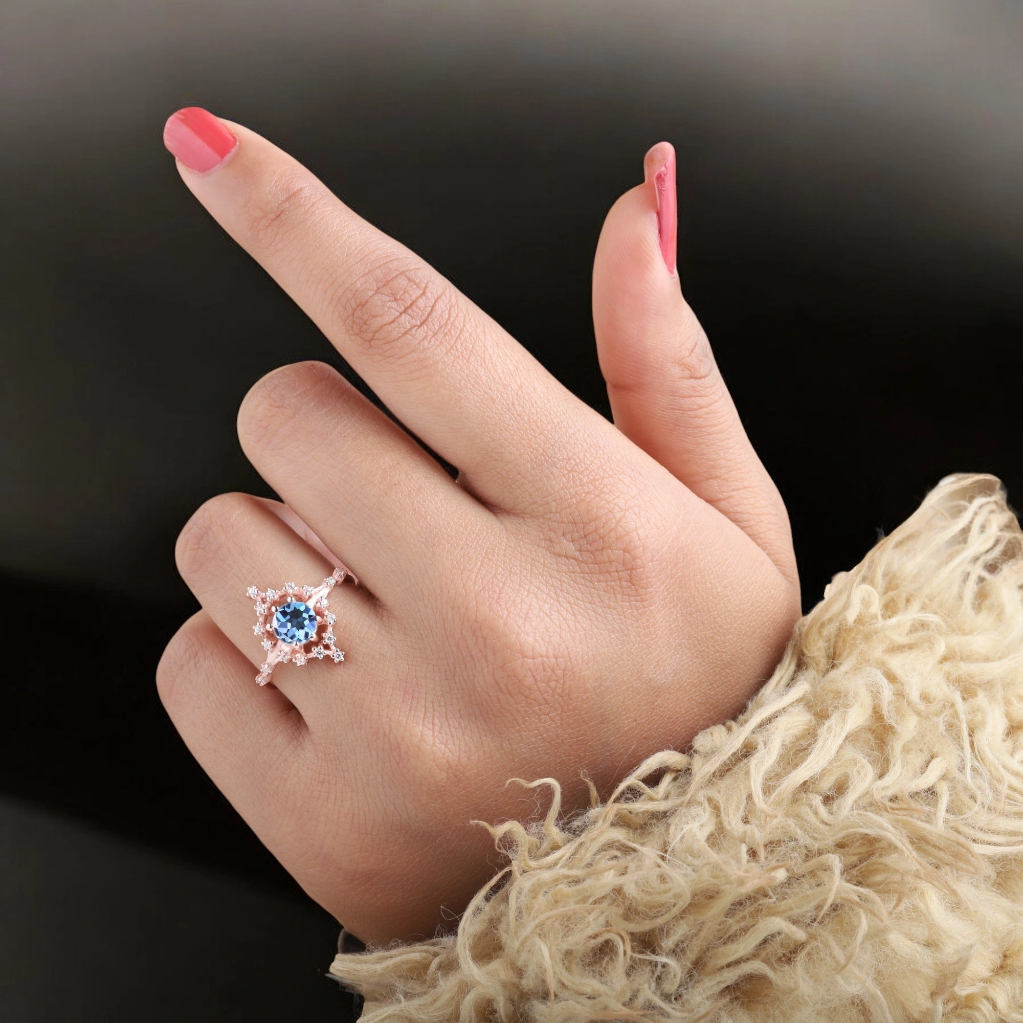 Round Alexandrite Women Ring Art Deco Diamond Jewelry Rose Gold Bridal Ring Anniversary Gift For Wife Round Alexandrite Art Deco diamond rose gold ring Alexandrite bridal ring with diamond accents Rose gold Alexandrite anniversary gift ring Handmade Alexandrite and diamond Art Deco jewelry Color-changing Alexandrite engagement ring Elegant rose gold Alexandrite promise ring