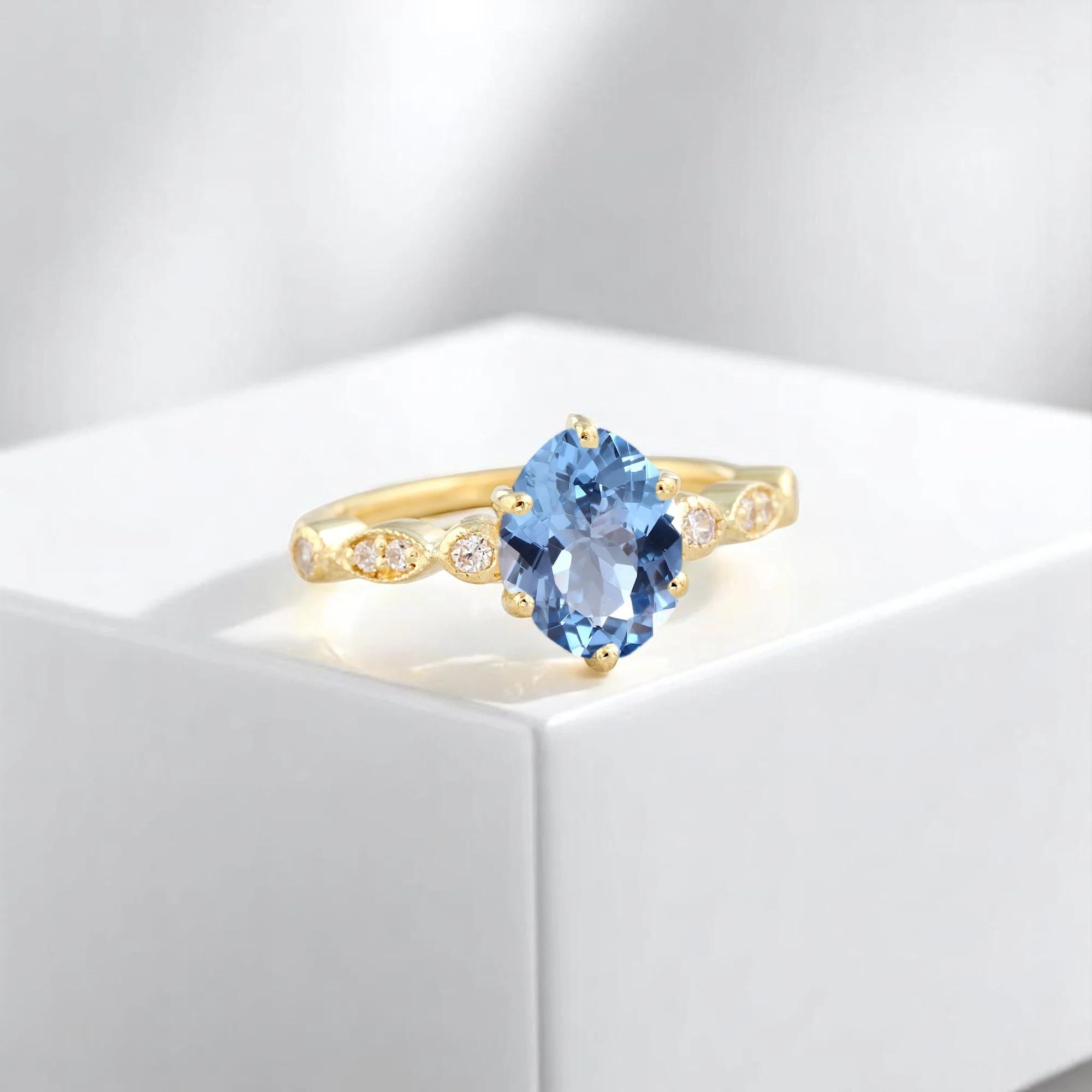 Oval Cut Aquamarine Ring Sterling Silver Bridesmaid Jewelry March Birthstone Gift Art Deco Statement Ring Oval aquamarine statement ring in sterling silver Art Deco aquamarine bridesmaid jewelry gift March birthstone ring with vintage silver setting Sterling silver aquamarine ring for her Elegant oval cut aquamarine promise or birthday ring Handcrafted aquamarine statement ring for women