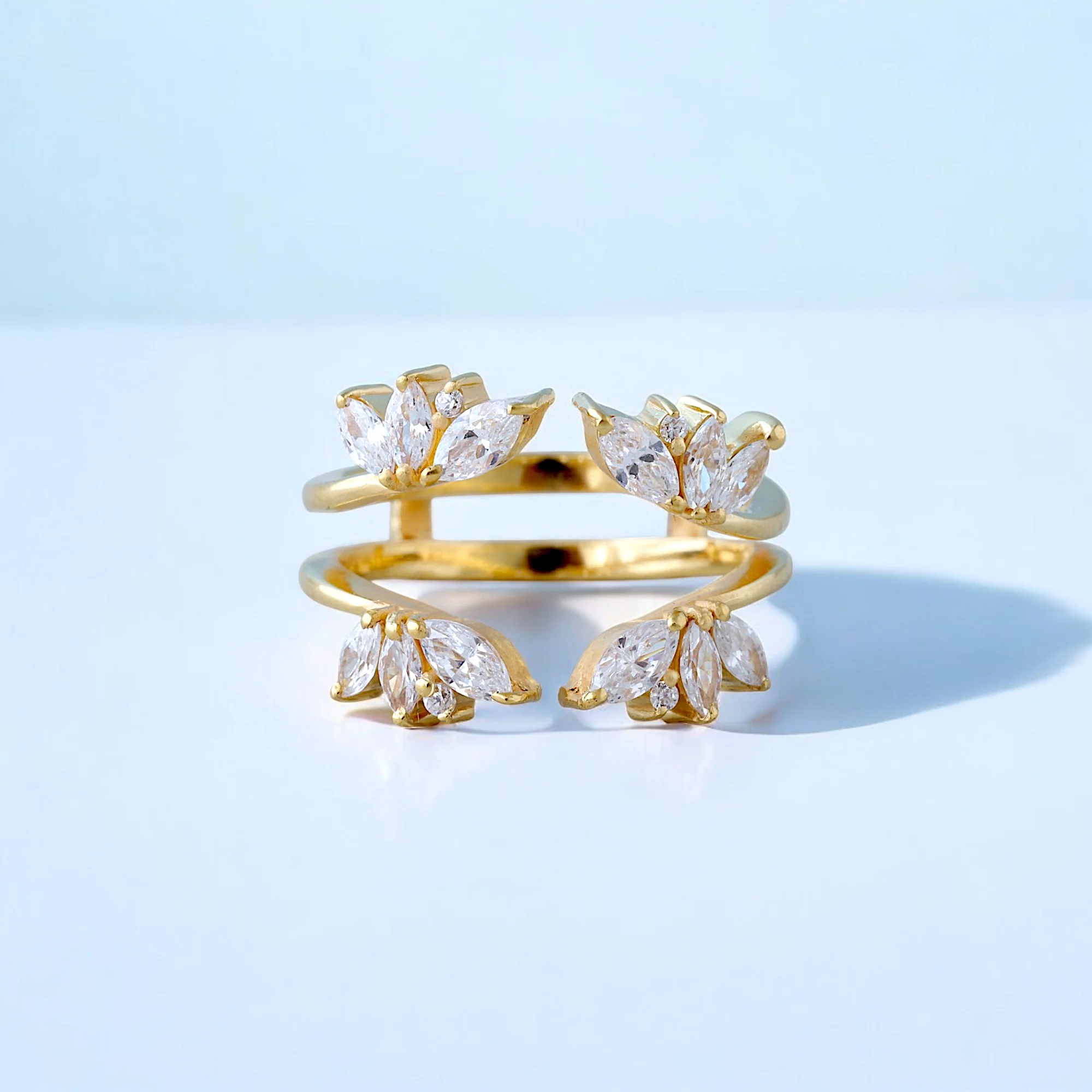 Diamond Wedding Ring Enhancer Art Deco Yellow Gold Jewelry June Unique Anniversary Ring Guard Diamond wedding ring enhancer in yellow gold Art Deco wedding band guard with diamonds Elegant yellow gold diamond ring enhancer Wedding band enhancer with Art Deco design Unique anniversary ring guard in yellow gold Handcrafted diamond enhancer for wedding rings