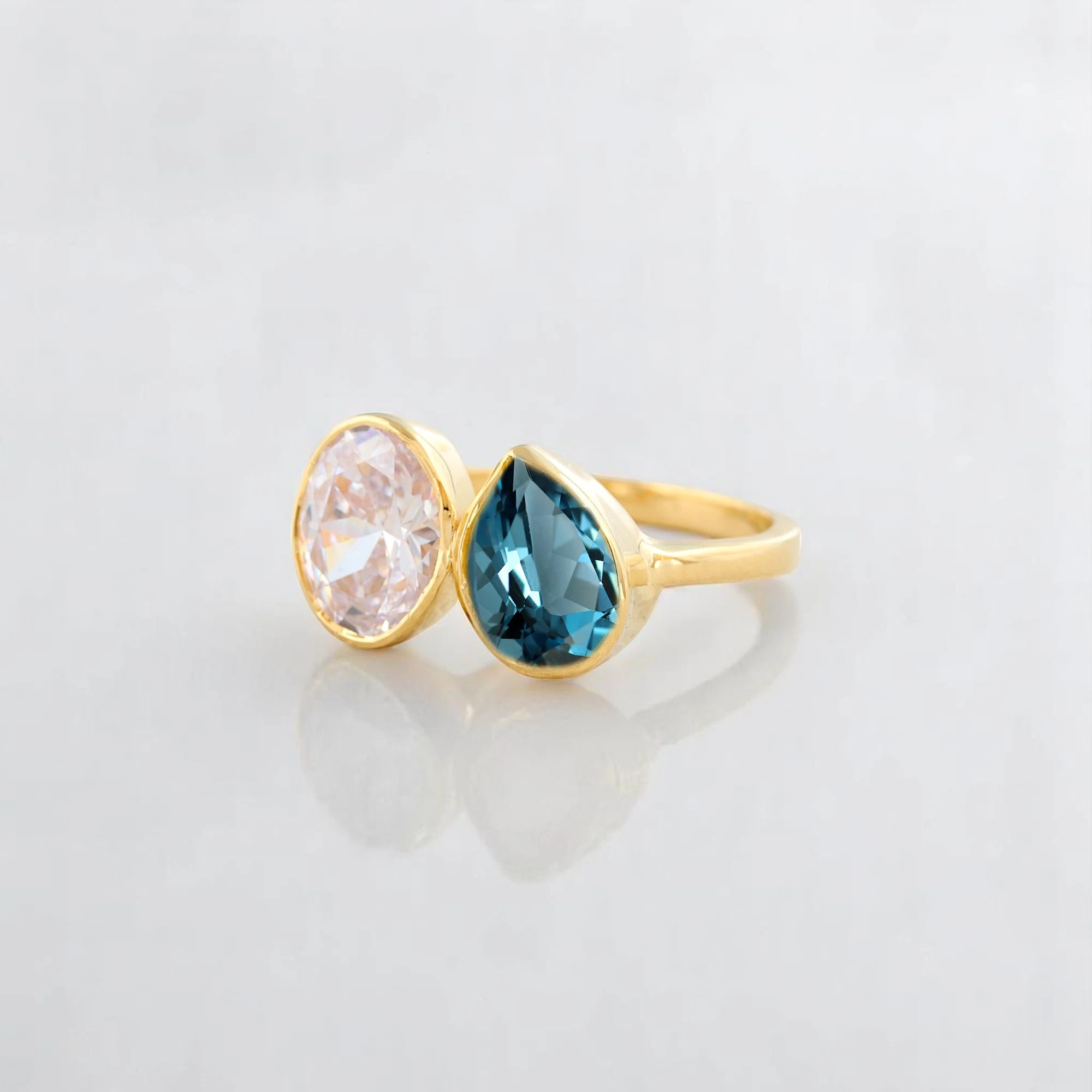 Pear Cut Topaz Engagement Ring Moissanite Proposal Toi Et Moi Ring Yellow Gold Plated Bezel Set Jewelry Happy Holiday Gift Ring Topaz Engagement Ring, Moissanite Ring, Toi et Moi Proposal Ring, Pear Cut Gemstone Ring, Yellow Gold Ring, Bezel Set Jewelry, Holiday Gift for Her, Dual Stone Ring, Fine Women’s Jewelry, Romantic Engagement Ring