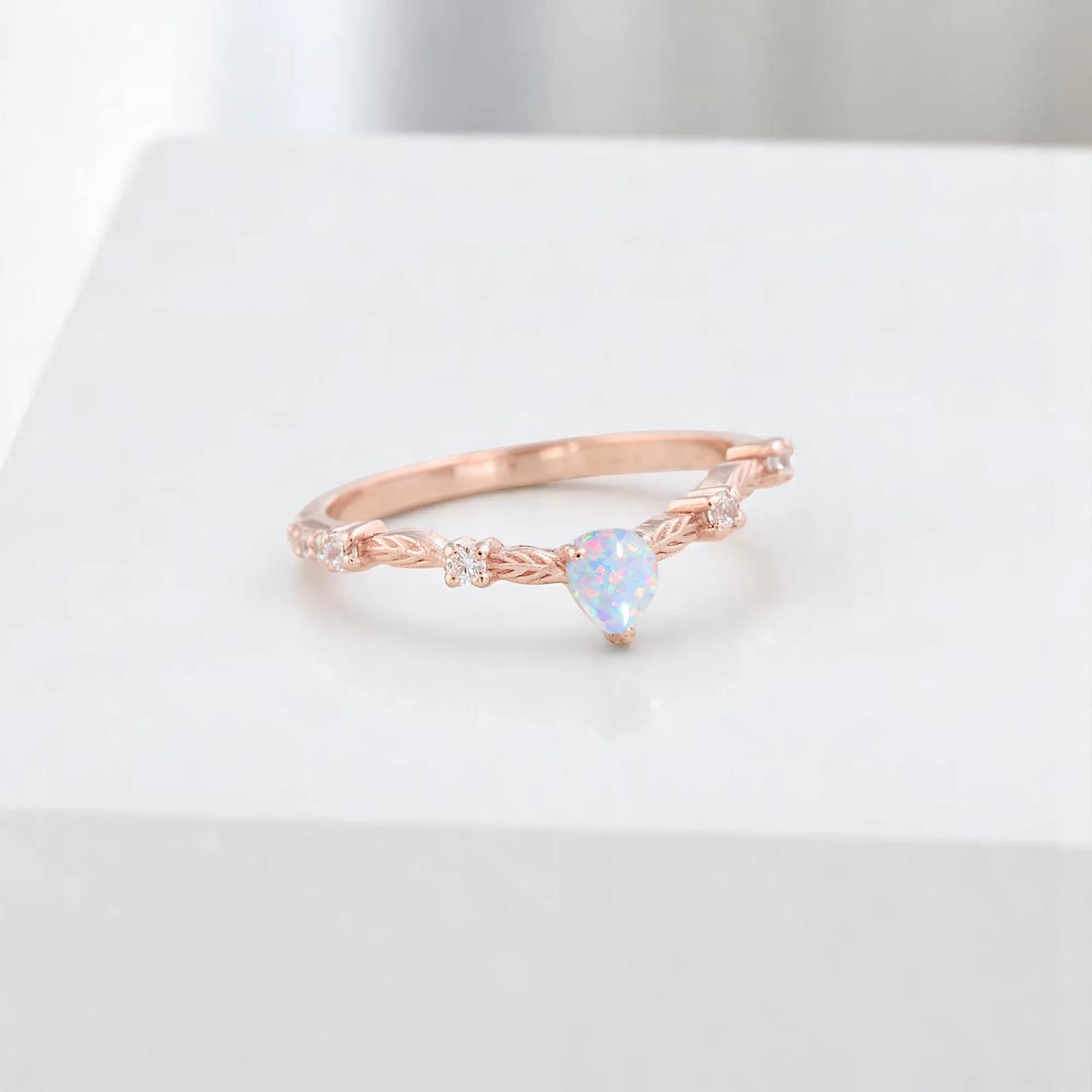 Pear Cut Fire Opal Women Ring Rose Gold Diamond Leaf Ring Nature Inspired Gift August Birthstone Ring Art Deco Gift jewelry Pear cut fire opal ring with diamond leaf accents Rose gold fire opal and diamond nature-inspired ring Women’s Art Deco fire opal August birthstone ring Fiery opal engagement or promise ring with leaf design Handmade rose gold ring with pear-shaped fire opal Elegant gemstone ring with diamonds and leaf motif