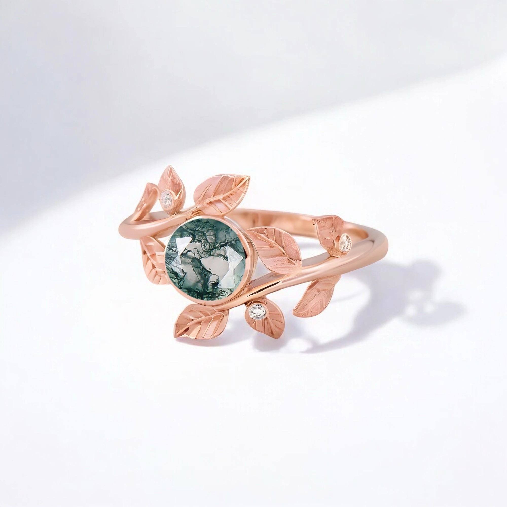 Natural Moss Agate Wedding Ring CZ Diamond Leaf Twig Ring Rose Gold Plated Women Jewelry Birthday Gift For Her Peridot Engagement Ring, Amethyst Wedding Ring, Cluster Bridal Ring, CZ Diamond Ring, Alternative Engagement Jewelry, Birthstone Bridal Ring, August Birthstone Jewelry, Fine Proposal Ring, Gift for Her Ring, Unique Wedding Jewelry