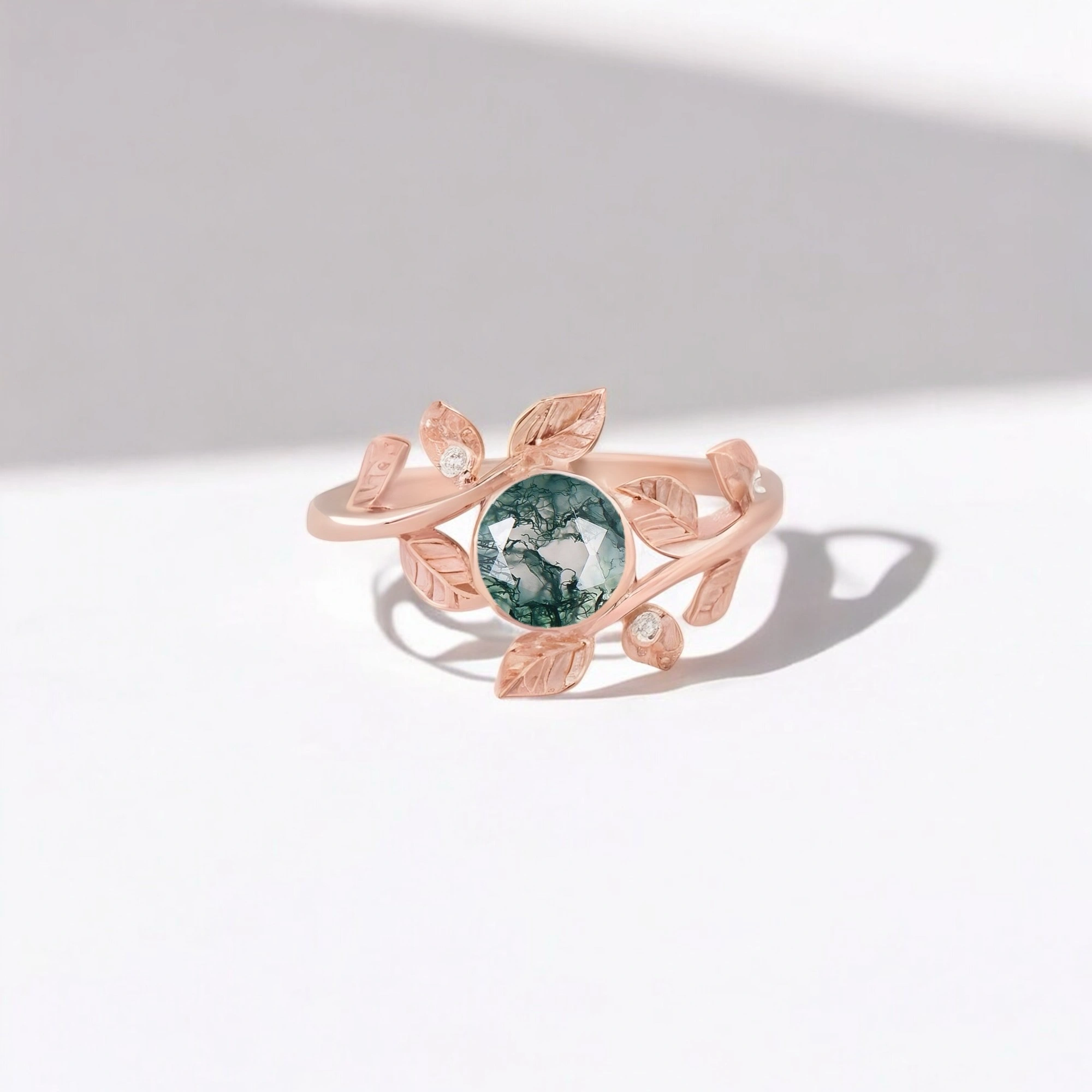 Natural Moss Agate Wedding Ring CZ Diamond Leaf Twig Ring Rose Gold Plated Women Jewelry Birthday Gift For Her Peridot Engagement Ring, Amethyst Wedding Ring, Cluster Bridal Ring, CZ Diamond Ring, Alternative Engagement Jewelry, Birthstone Bridal Ring, August Birthstone Jewelry, Fine Proposal Ring, Gift for Her Ring, Unique Wedding Jewelry