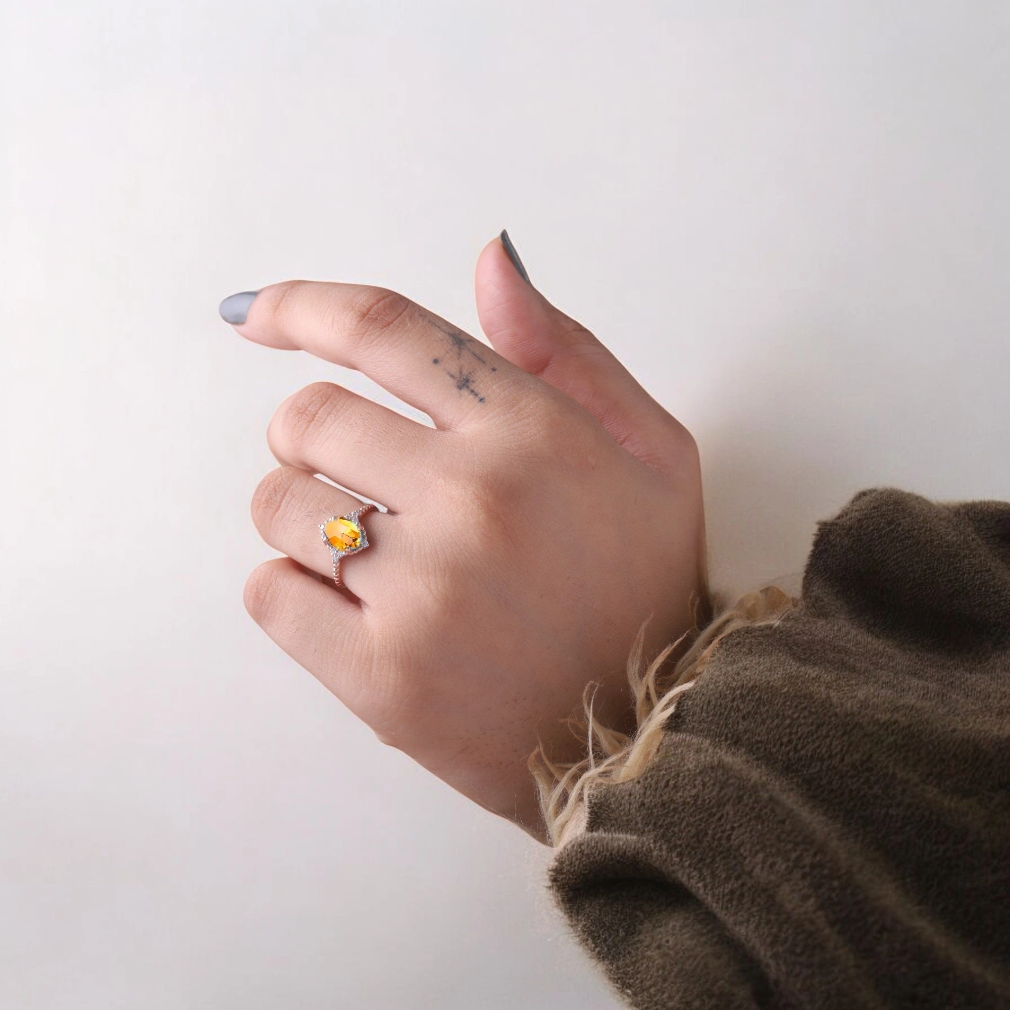 Oval Cut Citrine Women Ring Diamond Halo Promise Ring Art Deco Statement Ring Rose Gold Handmade Jewelry Oval cut citrine diamond halo rose gold ring Citrine Art Deco promise ring for women Handmade citrine and diamond statement jewelry Elegant rose gold citrine engagement ring Vibrant citrine halo stacking ring Citrine and diamond Art Deco anniversary gift ring