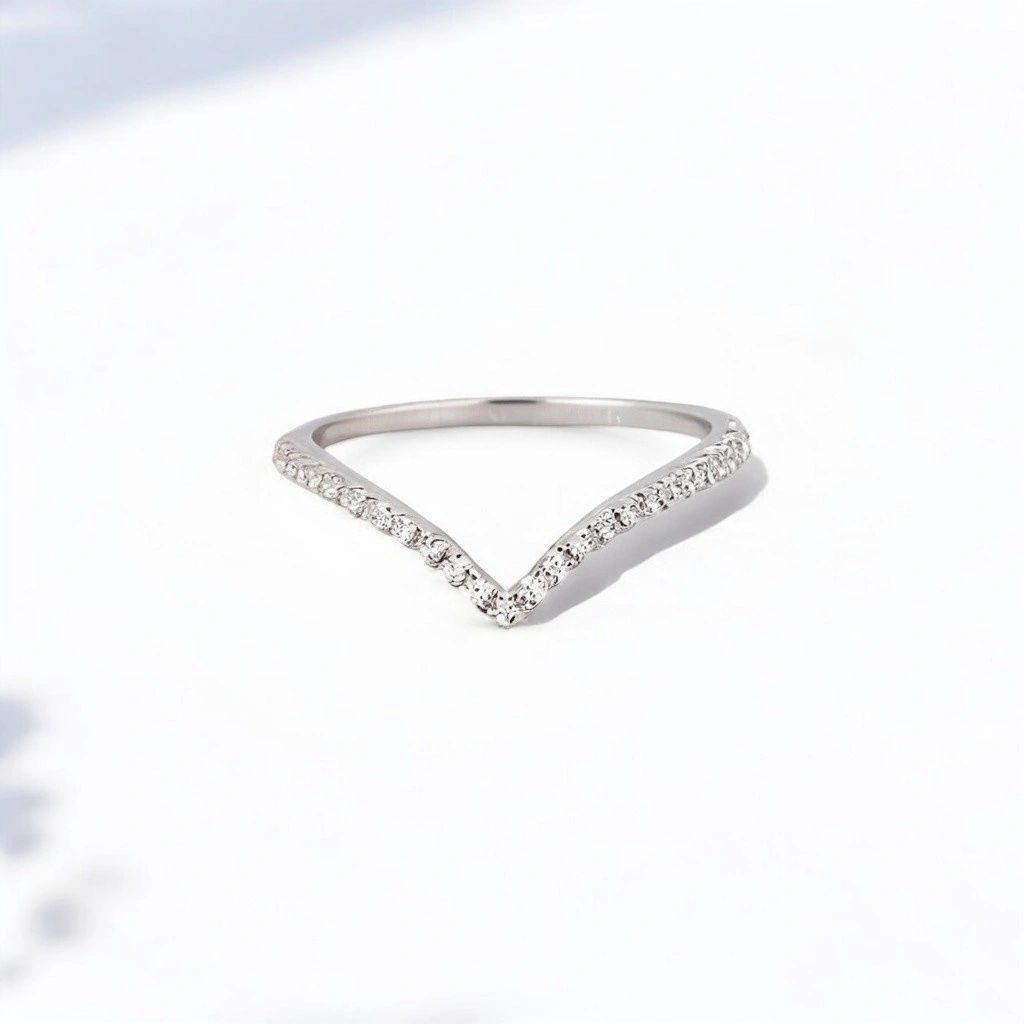 CZ Diamond Proposal Band V Shape Bridal Wedding Band 14K White Gold Proposal Band Anniversary Gift For Wife V Shape Diamond Band, CZ Diamond Wedding Ring, White Gold Bridal Band, 14K Gold Proposal Ring, Anniversary Ring for Wife, CZ Diamond Engagement Band, Curved Wedding Band, Fine Jewelry for Her, Elegant Bridal Jewelry, Personalized Anniversary Gift