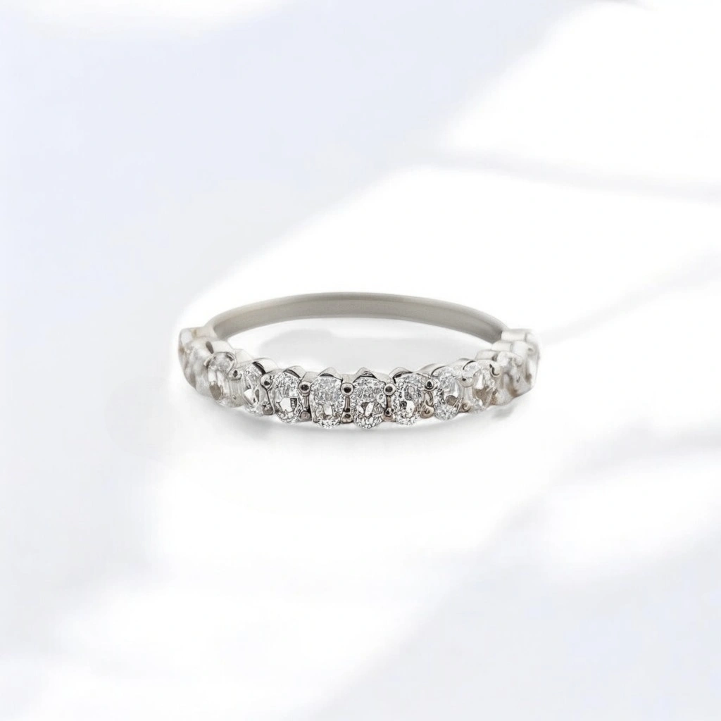 Oval Moissanite Bridal Wedding Band Half Eternity Engagement Band 14K Yellow Gold Women Jewelry Colorless Gemstone Gift For Her Oval Moissanite Ring, Half Eternity Moissanite Band, 14K Yellow Gold Wedding Ring, Colorless Gemstone Engagement Band, Women's Moissanite Jewelry, Moissanite Anniversary Ring, Elegant Bridal Band, Sparkling Moissanite Ring, Yellow Gold Moissanite Band, Timeless Engagement Ring