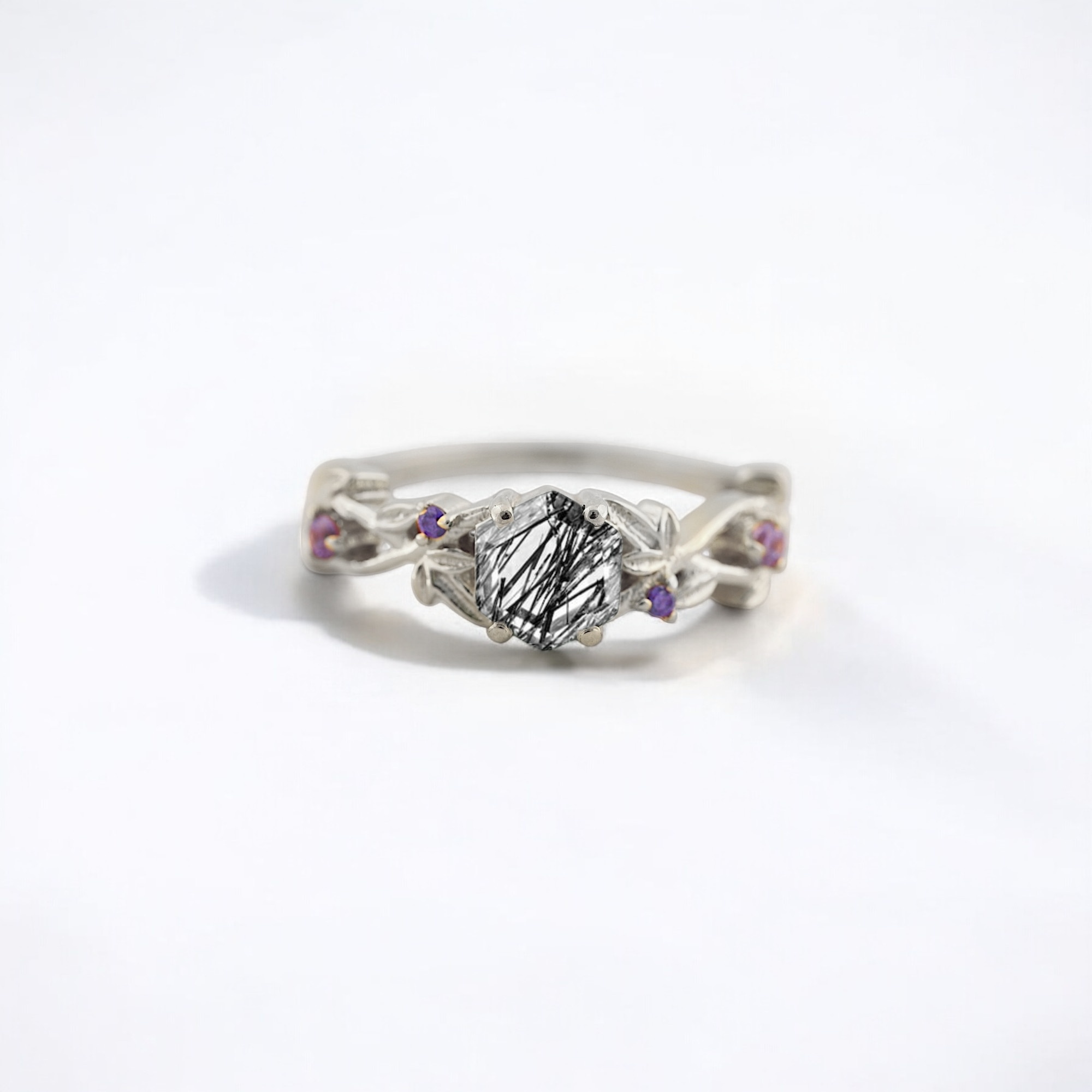 Hexagon Cut Rutile Bridal Wedding Ring Amethyst Alternative Fine Jewelry Nature Inspired White Gold Jewelry Black Gemstone Gift Ring Rutile Quartz Wedding Ring, Hexagon Cut Bridal Ring, Black Gemstone Engagement Ring, Nature Inspired Fine Jewelry, White Gold Plated Rutile Ring, Amethyst Alternative Ring, Unique Bridal Jewelry, Handmade Black Stone Ring, Hexagon Cut Engagement Ring, Gift Ring for Her