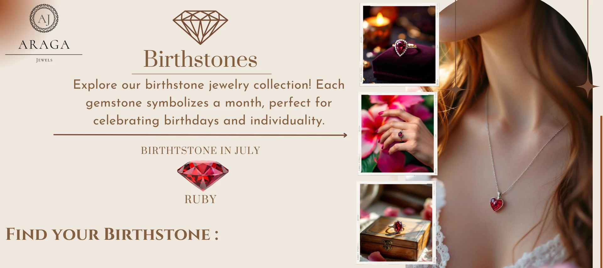 July Birthstone Ruby – Rings, Jewelry & Meaning in Fiery Red "Ruby July birthstone jewelry – gold and silver rings, stackable styles, and necklaces with deep red color"